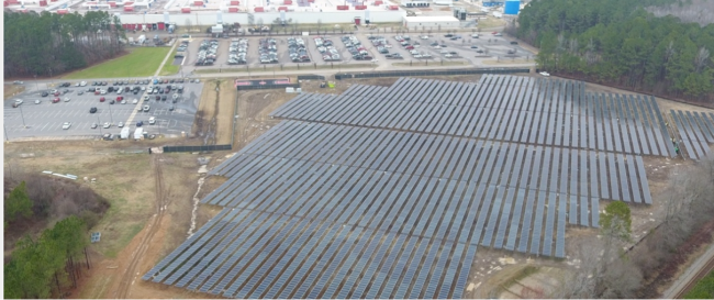 Aerial view of the new solar array at Cummins’ engine plant in Rocky Mount, North Carolina