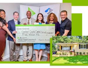 a group of people holding a large check to Center Creek Capital Group
