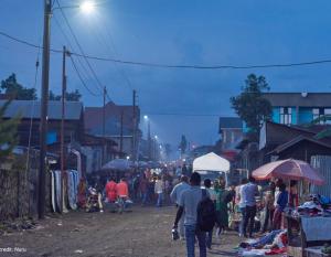 Night time streetlights in Ndosho neighborhood of Goma