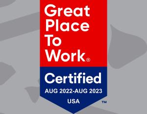 Great Place to Work Certified logo Aug 2022-Aug 2023 USA