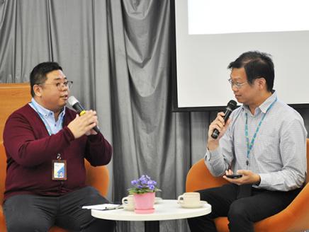Ryan Wong (right) of CLP’s Engineering Projects Department says his colleague Tsang Leung Ching has come up with an idea to improve the design and construction of CLP’s cable joint bays after seeing a drainage system in Thailand during his holiday.