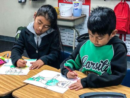 Alvin Avenue Elementary School second-graders Ana and Brian enjoy drawing in teacher Kristina Velasquez’s class. Credit: Courtesy of Alvin Avenue Elementary School