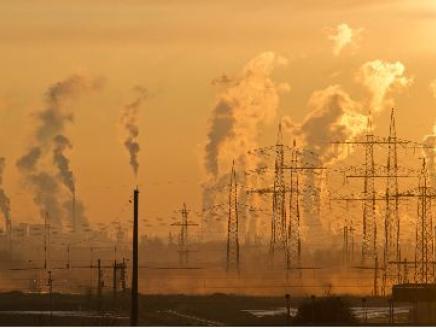 Factories spitting pollution into the sky.