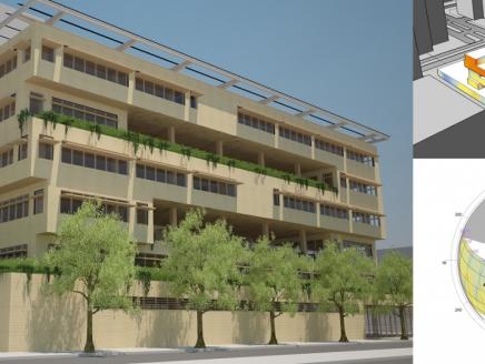 Computational Design methods were used by Built Ecology for a high-performance design competition to inform the design of a net-zero energy design municipal building. Scripts automatically calculated the optimal shading for each window of the building based on solar angle, contextual shading and energy impact. The project won first place and fan favorite.