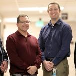 Putnam County Hospital CEO Dennis Weatherford, Director of Plant Operations Jeff Mace, Duke Energy employees Andrew Taylor and Jessie Jackman.