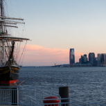large sailing ship floating in the Hudson river