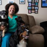 Bridgett Jeffries, owner of Café Wakefern,at her home-based dog daycare and boarding business in Columbus, Ohio.