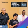 smiling VMware employees with "Best Employers for Diversity, Forbes 2022"