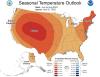 Seasonal Temperature Outlook map of the US showing areas of heat intensity for the summer months.