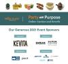 Infographic reads: Whole Planet Foundation. Party with a Purpose. Online Auction and Benefit. Our Generous 2021 Event Sponsors.