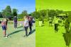 Black students practice putting and their golf swings