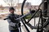 Richard McMichael stowing his bike