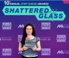 Amy Doroff in front of a "Step Ahead Awards, Shattered Glass" Background